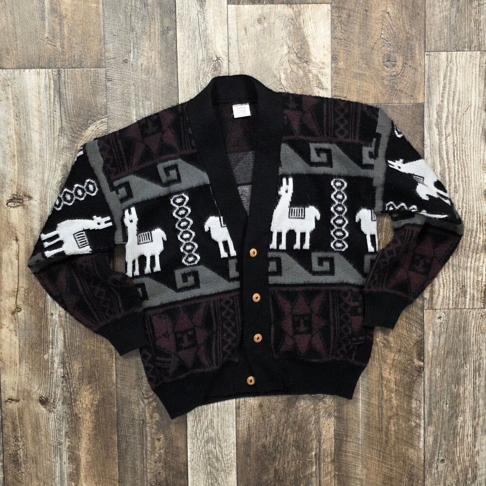 Vintage Wool Llama Cardigan Grandpa Sweater  Cabin Tamia Ecuadorian Handicrafts